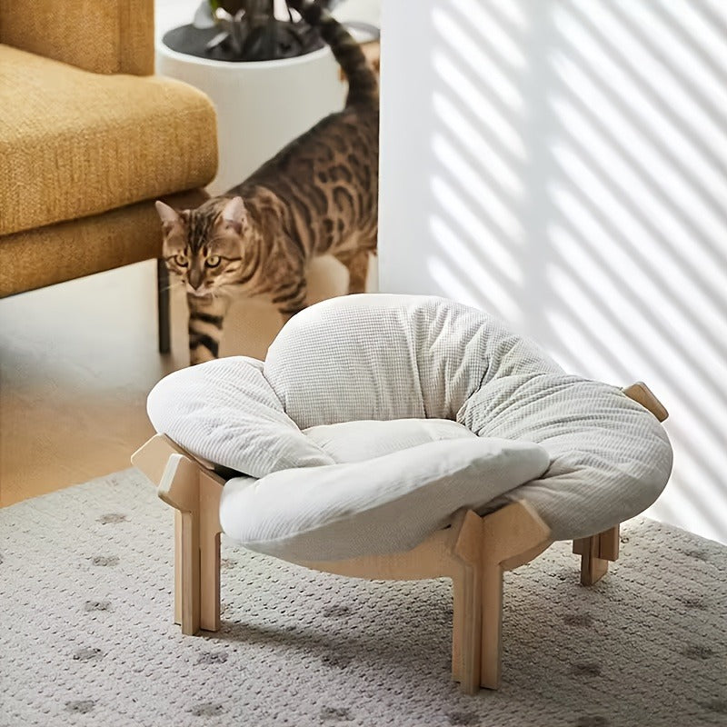 Cat Sofa Heart-Shaped Solid Wood Frame Pet Couch with Soft Cushion for Cats Small Dogs Indoor Chaise Lounge Furniture Beige Blue Pink