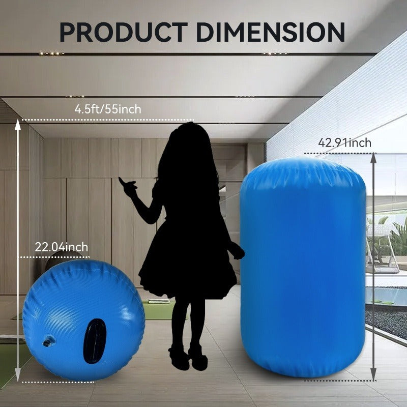 Inflatable Gymnastics Air Barrel Roll with Handle & Air Pump – Circular Air Cushion Tumbling Mat for Home Gym, Yoga, Cheerleading & Kids Training, PVC, Multiple Sizes