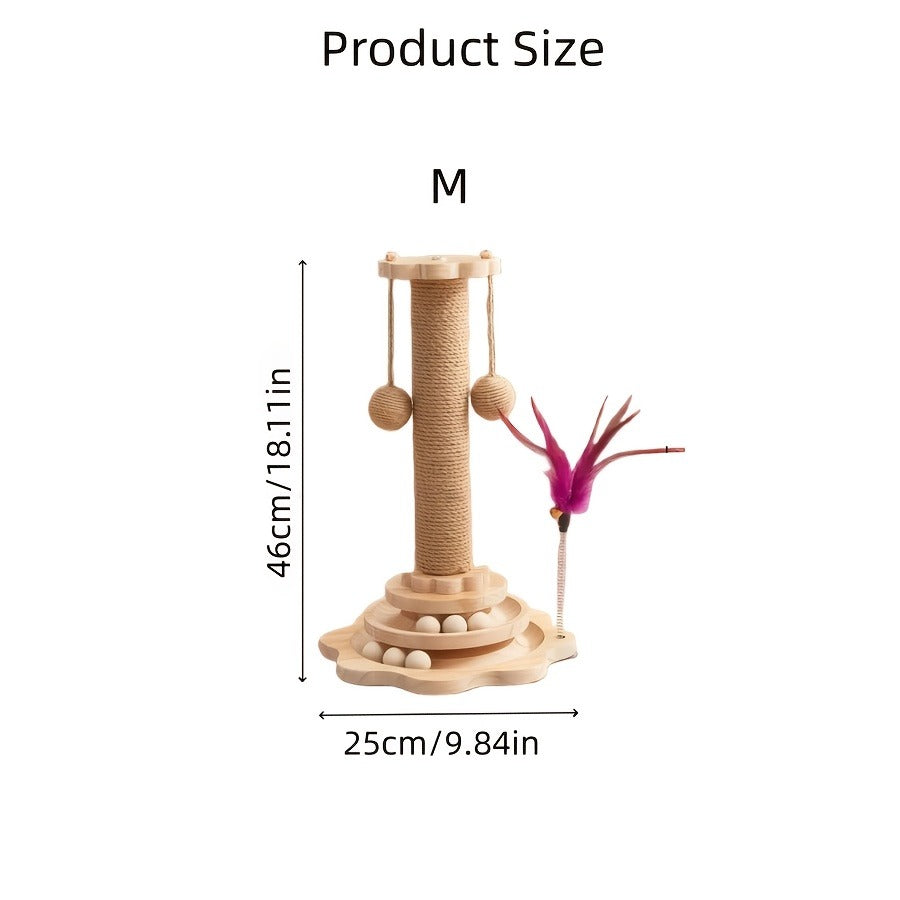 Cat Scratching Post Sisal Vertical Scratcher – Solid Wood Base, Wear-Resistant Rope, Multiple Styles: Standard, Mushroom & Dolphin Shapes, Sizes S/M/L, Cat Climbing Frame with Teaser Wand