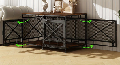 Dog Crate Furniture 43 Inch Corner Indoor Kennel, Heavy Duty Engineered Wood Dog Cage with Side Door for Large Medium Breeds, Vintage Style Pet Crate End Table
