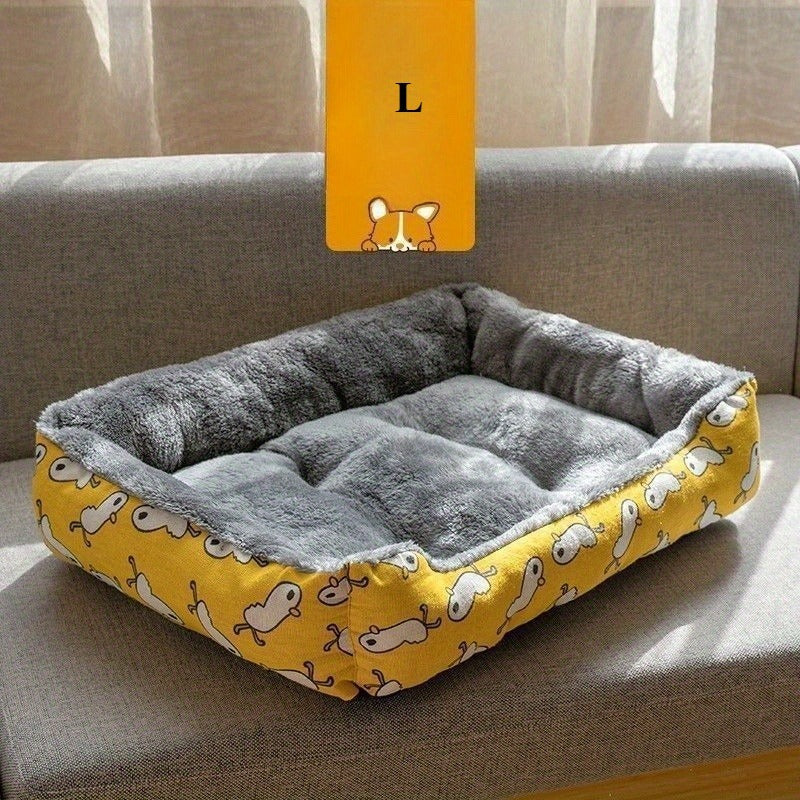 Pet Bed All-Season Soft Sleeping Pad for Cats & Dogs Breathable Washable Mat 4 Sizes M L XL XXL Fits All Breeds Grey Stripes Yellow Chicken