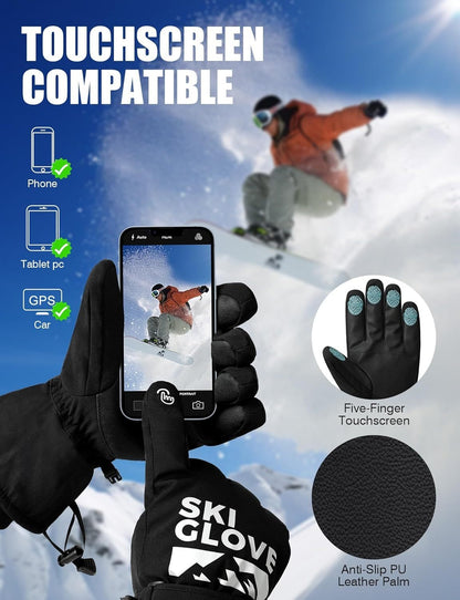 Thermal Winter Gloves 5-Layer Windproof Waterproof – Touchscreen Compatible Warm Ski Gloves for Men & Women, Fast-Dry Insulated Gloves for Driving, Running, Hiking, Cycling & Snowboarding