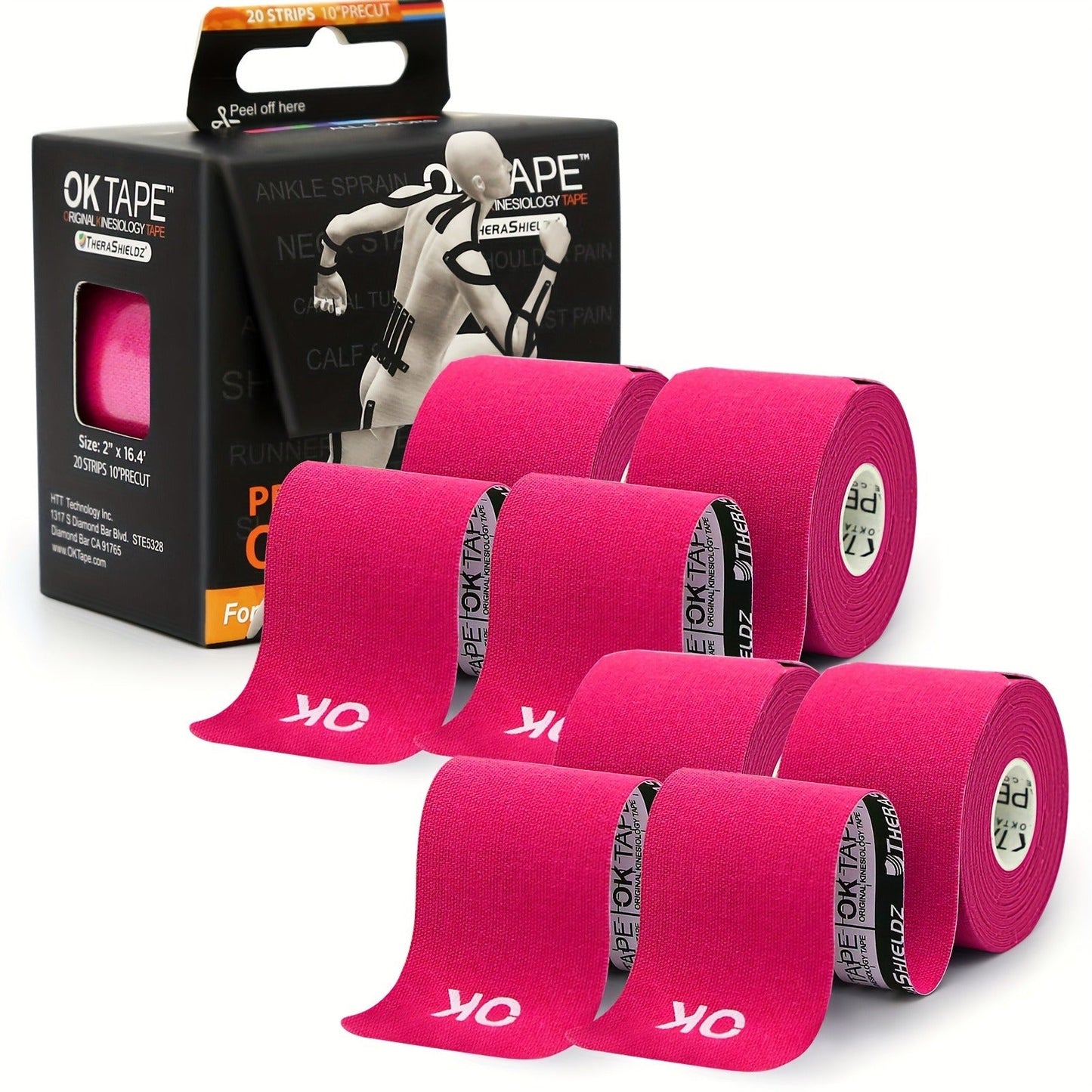Kinesiology Tape 4 Rolls Precut 20 Strips, Cotton Elastic Athletic Tape Latex Free 2in x 16ft for Knee Shoulder Muscle Support Sports Recovery, Beige Black Pink Navy Blue Green Red