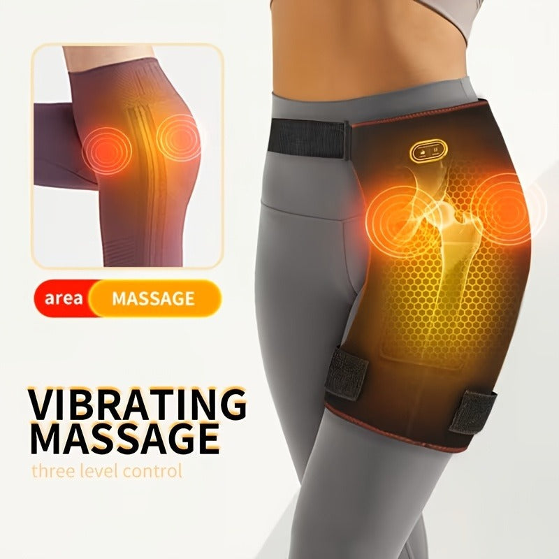 Heated Hip Massager with USB Electric Heat & Vibration – Compression Hip Groin Thigh Support Wrap for Spine & Anti-Cold Warmth, Polyester Fiber Hip Belt with Hook-and-Loop Closure