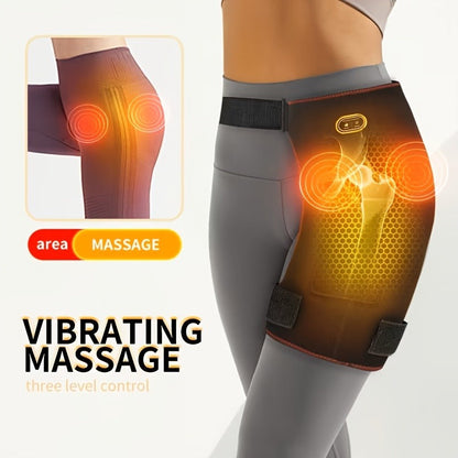Heated Hip Massager with USB Electric Heat & Vibration – Compression Hip Groin Thigh Support Wrap for Spine & Anti-Cold Warmth, Polyester Fiber Hip Belt with Hook-and-Loop Closure