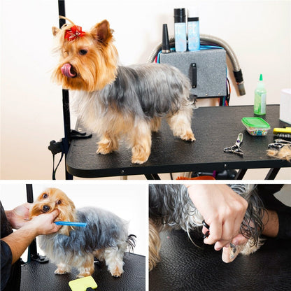 Pet Grooming Table Foldable with Height Adjustable Arm – Non-Slip Waterproof Surface, Folding Legs, Sturdy Metal Frame, Professional Dog Cat Beauty Trimming Table for Home & Salon