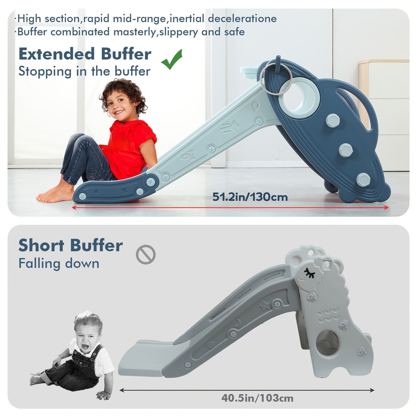 Foldable Toddler Slide for Indoor & Outdoor – Non-Slip Steps, Safe Handrail, Anti-Slip Mat, Extra-Long Buffer Slide – Kids Home Climbing Play Set, Birthday Gift for Boys & Girls