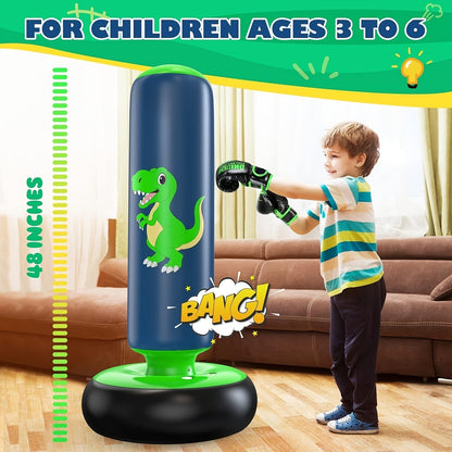 Kids Inflatable Punching Bag 48 Inch Dinosaur Bop Bag Toy for Boys Girls Ages 3-12 Boxing Training Karate Practice Gift