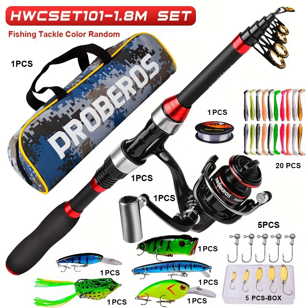 Carbon Fiber Fishing Rod & Spinning Reel Combo – Ultralight Fast Action Rod with Long Cast Spinning Wheel, Complete Sea Fishing Tackle Set for Saltwater & Freshwater, Available in Red & Grey