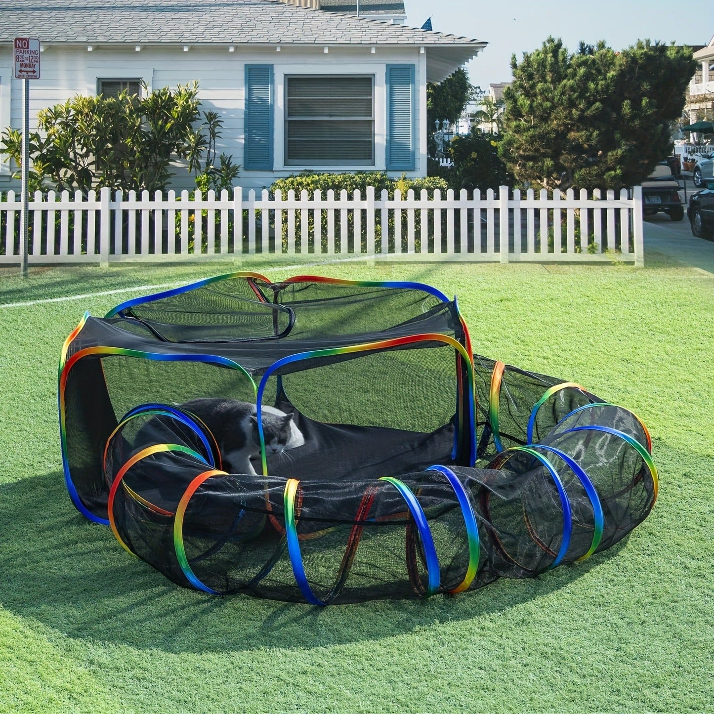 Outdoor Cat Enclosure with Play Tunnel - Portable Catio Tent & Cat Playpen for Indoor Cats, Cage-Free Outside Cat Run with Enclosed Tunnel, Safe Outdoor Exercise Space for Cats & Small Animals
