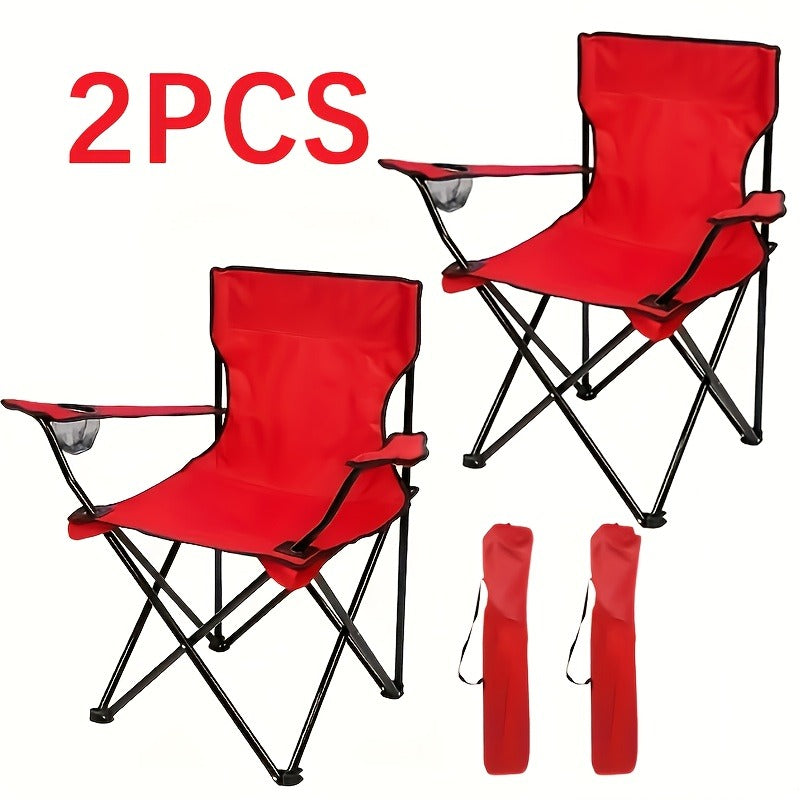 Foldable Camping Chairs Set of 2 Steel Frame Oxford Cloth with Cup Holder Solid Back Portable Folding Chair with Storage Bag for Camping BBQ Backyard Outdoor Indoor Picnic Beach Holiday Gift