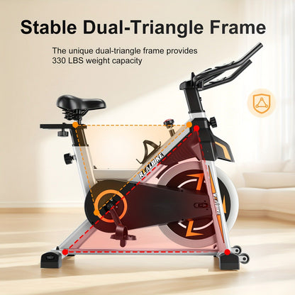 Stationary Bike Silent Indoor Cycling Bike 330LB Capacity Adjustable Resistance LCD Monitor Tablet Holder Home Cardio Workout