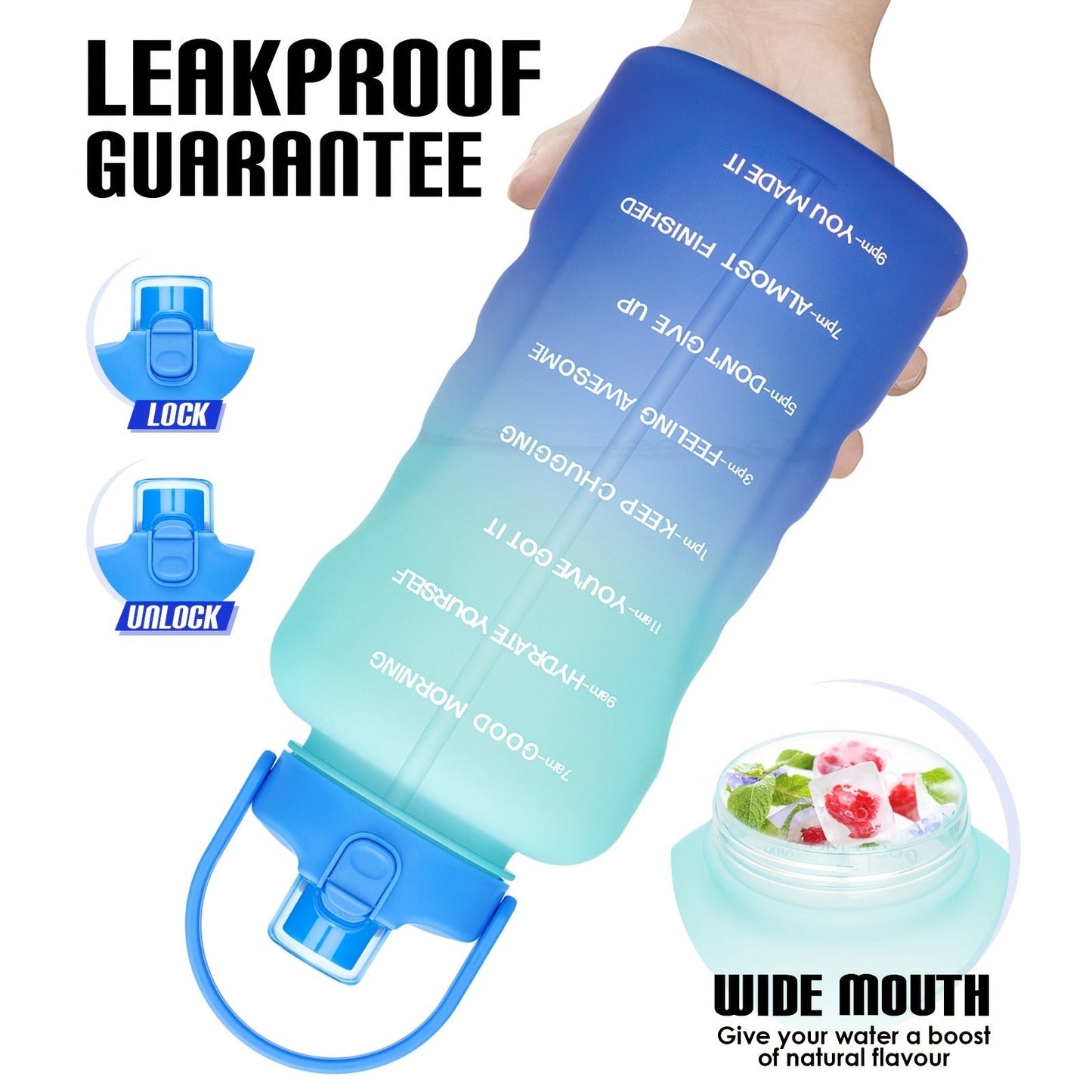 128oz 1 Gallon Water Bottle with Straw 2-in-1 Lid Tritan BPA-Free Motivational Time Marker Large Capacity Gym Sports Fitness Camping Outdoor Water Jug