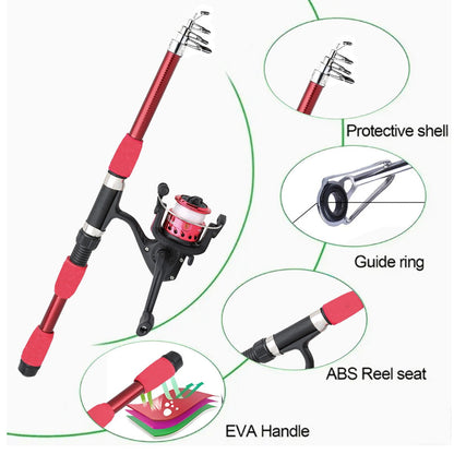 Beginner Fishing Rod & Reel Set – Couple Double Rod Wheel Kit with Red & Blue Fishing Poles 70.87" & 82.68", Complete Fishing Gear Equipment for Beginners Kids Men Women, Freshwater Starter Pack