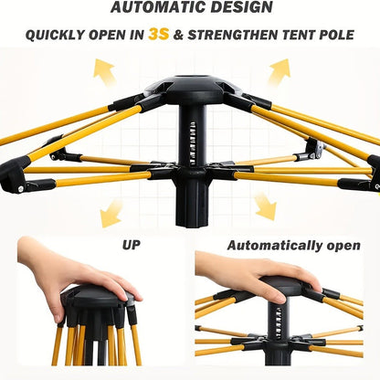 Instant Setup Camping Tent 2 Person 3-Second Auto Pop-Up Fiberglass Poles Oxford Cloth All-Season Zip Closure Hiking Travel Beach Tent Small Large Double Door
