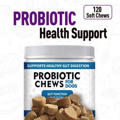 Dog Probiotic & Digestive Enzyme Chews with Prebiotics – Gut Health, Skin Sensitivity Support & Digestive Balance Soft Chew Supplement for Dogs, 30 Chews (75g) or 120 Chews (300g)