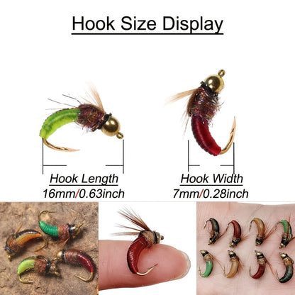 Trout Fly Fishing Flies Kit 24pcs - Brass Bead Head Caddis Nymph Lures Mixed Styles with Tackle Box, High Carbon Steel #10 Hooks for Bass Bluegill Trout Freshwater