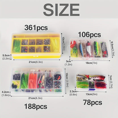 Fishing Lures Kit 78/106/188/361pcs Complete Freshwater Tackle Set with Spoon Lures Soft Plastic Worms Crankbaits Jig Hooks Tackle Box for Bass Trout Salmon Beginners and Experienced Anglers
