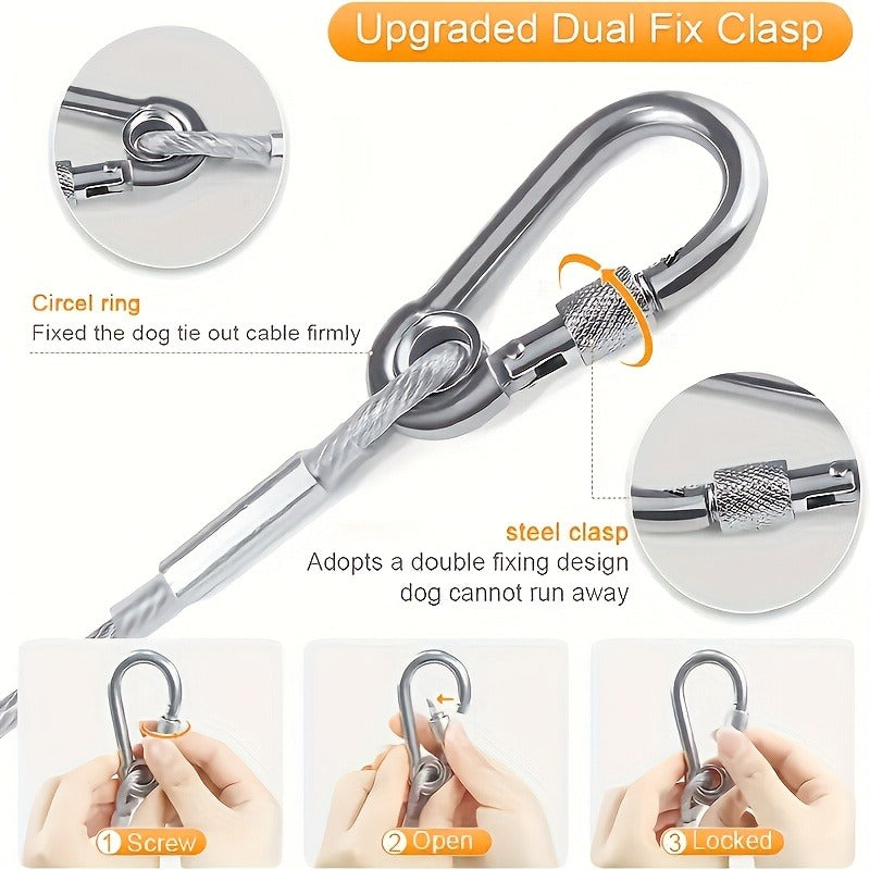 Stainless Steel Dog Leash Reflective Rust-Resistant Heavy Duty Cable Tie-Out for Medium Large Dogs Outdoor Yard Camping 3XL 4XL Multiple Lengths Silvery Grey