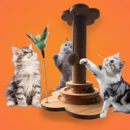 Cat Scratching Post Sisal Vertical Clown Hat Design, Wear-Resistant Cat Scratch Board with Cat Climbing Frame & Teaser Toy, Fun Shaped Cat Scratcher for Indoor Cats, Millet & Turtle Shape, Green