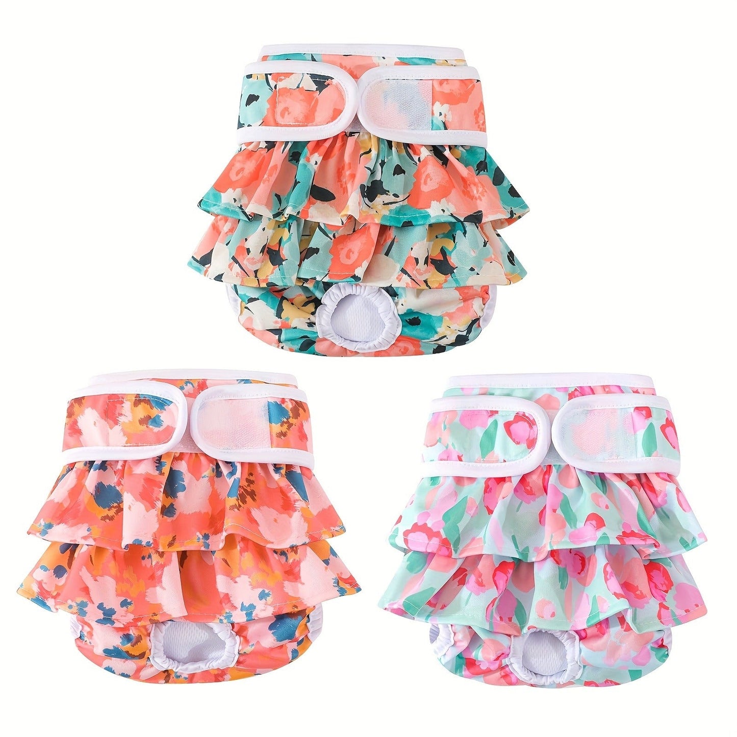 Washable Female Dog Diapers 3 Pack - Reusable Highly Absorbent Dog Period Panties for Heat Incontinence Puppy Training, XS S M L, Multiple Prints