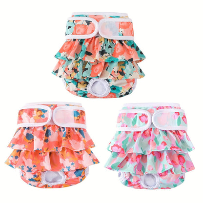 Washable Female Dog Diapers 3 Pack - Reusable Highly Absorbent Dog Period Panties for Heat Incontinence Puppy Training, XS S M L, Multiple Prints