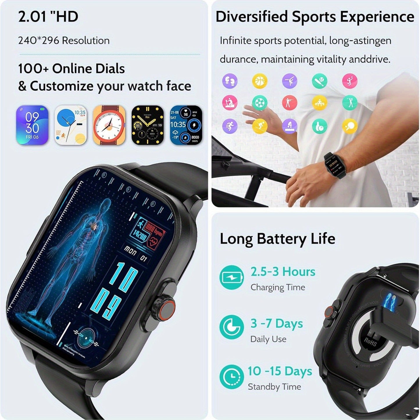 Smartwatch Bluetooth 5.1 Calling 2.01 Inch Display Multi Sport Modes
