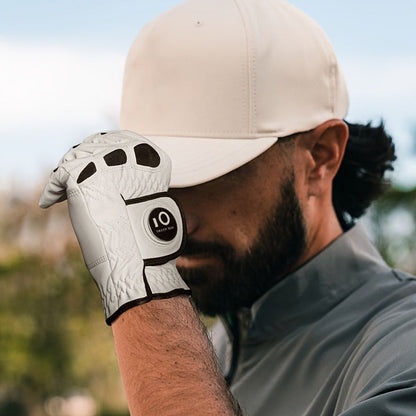 Men's Golf Glove Left Hand 3 Pack with Ball Marker – WeatherSof Soft Grip Cabretta-Style Golf Gloves for Men, Buckle Closure, All-Weather Performance, Sizes S to XXL (White)