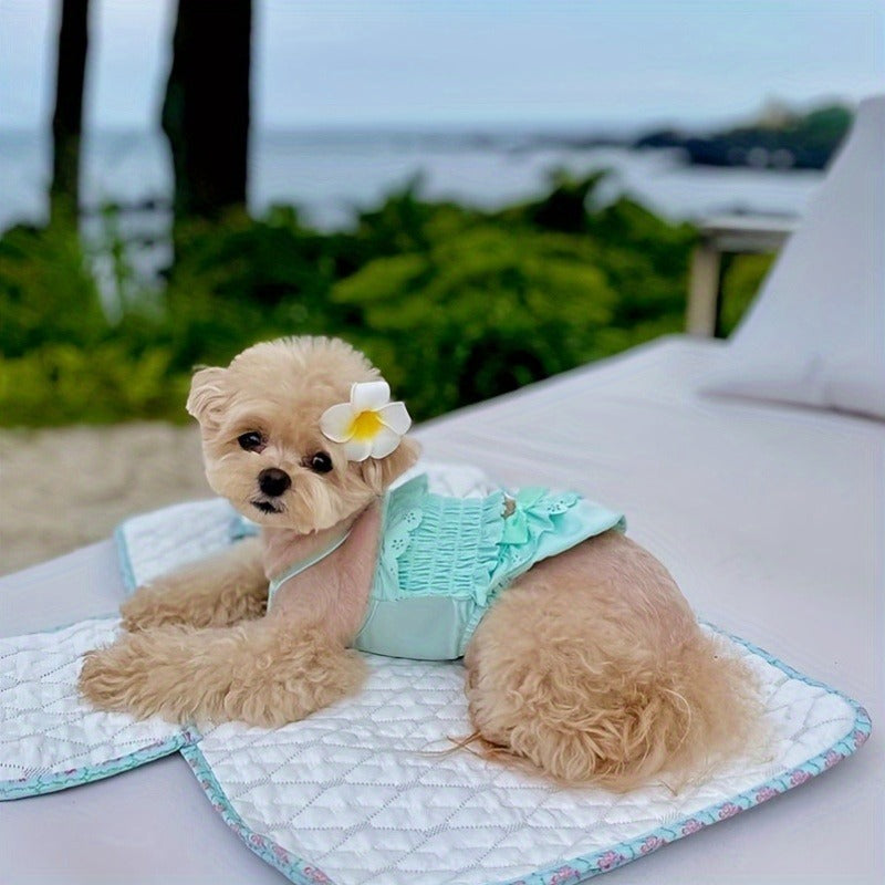 Dog Swimsuit Sky Blue Jumpsuit with Swim Cap – Pet Beach Vacation Outfit Bikini Vest for Dogs & Cats, Summer Swimming Costume, Sizes XS to XL for Small Medium Large Pets