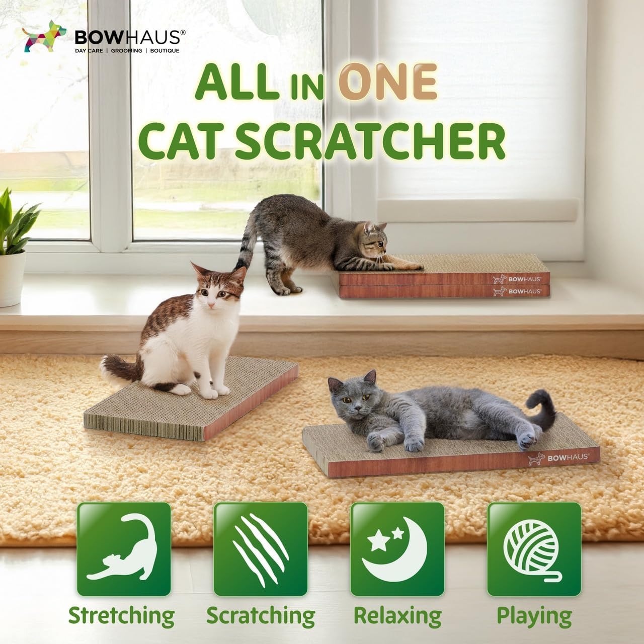 Cat Scratcher Lounger Reversible - Large Cardboard Cat Scratching Pad & Board for Indoor Cats, 5-Layer Durable Construction, Double-Sided Scratch Surface, Furniture Protector, Basic 8pcs & Curved 1pc
