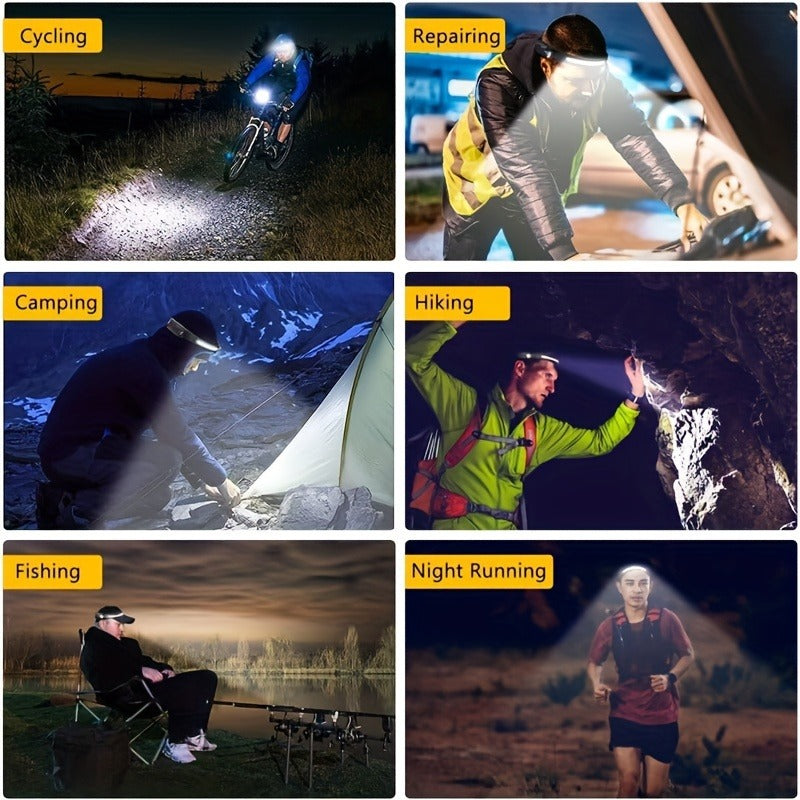 Motion Sensor COB Headlamp 3 Pack + 6 Hooks, 230° Wide Beam Rechargeable LED Head Lamp, 5 Modes COB & LED Headlamps for Adults, Hard Hat Headlight, Headband Flashlight for Camping, Work & Hiking