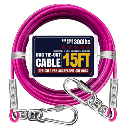 Dog Tie Out Cable for Yard Heavy Duty - Steel Wire Runner Leash with Swivel Hooks, Holds Up to 300 lbs, Anti-Tangle Dog Run Cable for Large Dogs Outdoor - S/M/L Sizes, 3 Colors