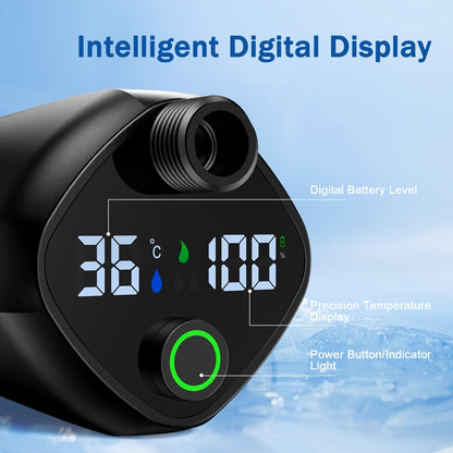 Portable Camping Shower with 9000mAh Battery – Smart Digital Display, Foldable Bucket Included, Compact Lightweight Outdoor Shower Pump for Camping, Hiking, Pet Cleaning, Car Washing & Beach Use