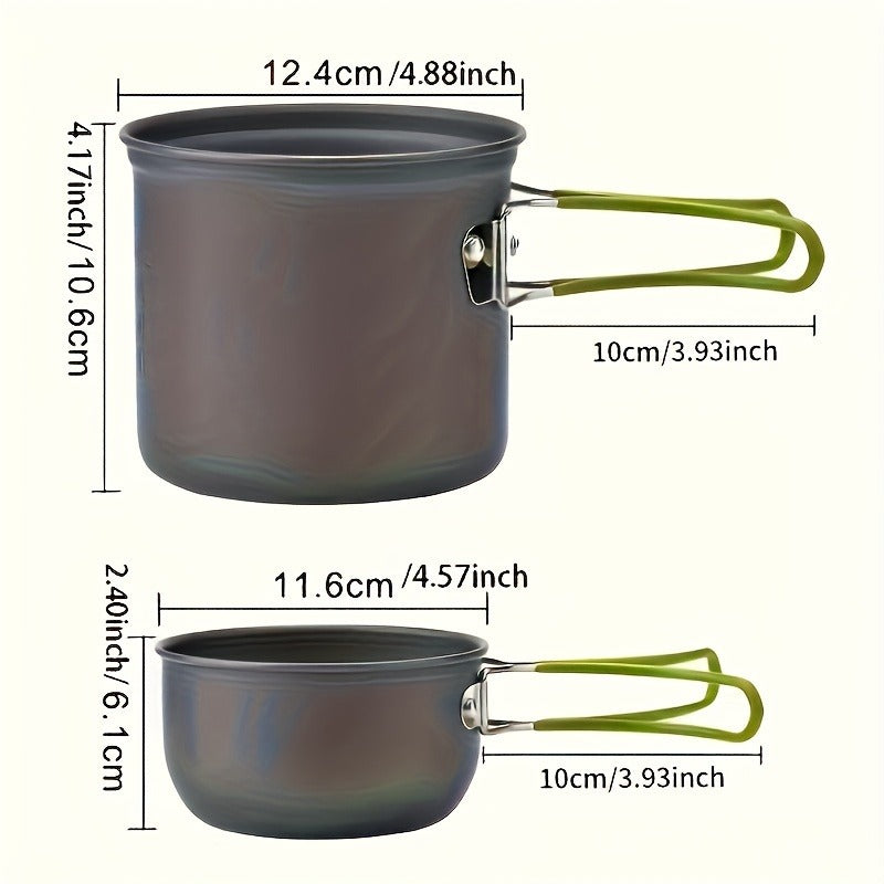 Stainless Steel Camping Cookware Set Portable Outdoor Cooking Pot with Foldable Storage Knives Forks Lightweight Compact for Backpacking Hiking Picnic Travel Orange Green Gift Ready