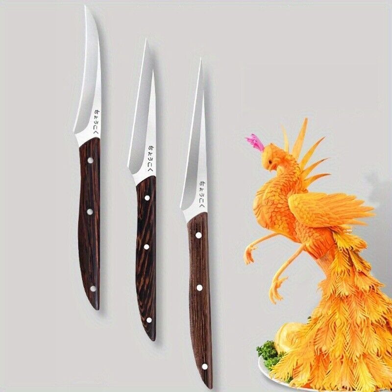 3-Piece Carving Knife Set Fixed Blade Whittling Knives – Portable Multifunctional Peeling Knife with Anti-Slip Outdoor Log Handle – Kitchen Tools Camping Gear Gifts for Dad Men
