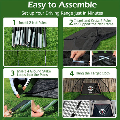 Golf Practice Net with Mat Set 10x7ft – Heavy Duty Backyard Driving Hitting Net with Turf Mat Golf Balls Rubber Tees & Carry Bag for Indoor Outdoor Training – Golf Gift for Men Women