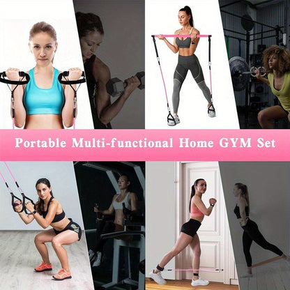 Pilates Bar Kit 14pcs with Resistance Bands & Tension Belt – Multifunctional Fitness Pedal Puller Stick for Home Yoga Stretch Training, Full Body Workout Equipment for Women Men