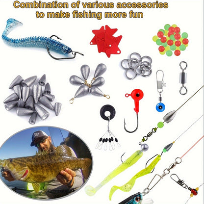 Fishing Accessories Kit 228 Piece Complete Fishing Set with Tackle Box Hooks Sinkers Swivels Lures Essential Gear for Freshwater Saltwater Anglers Gift for Men