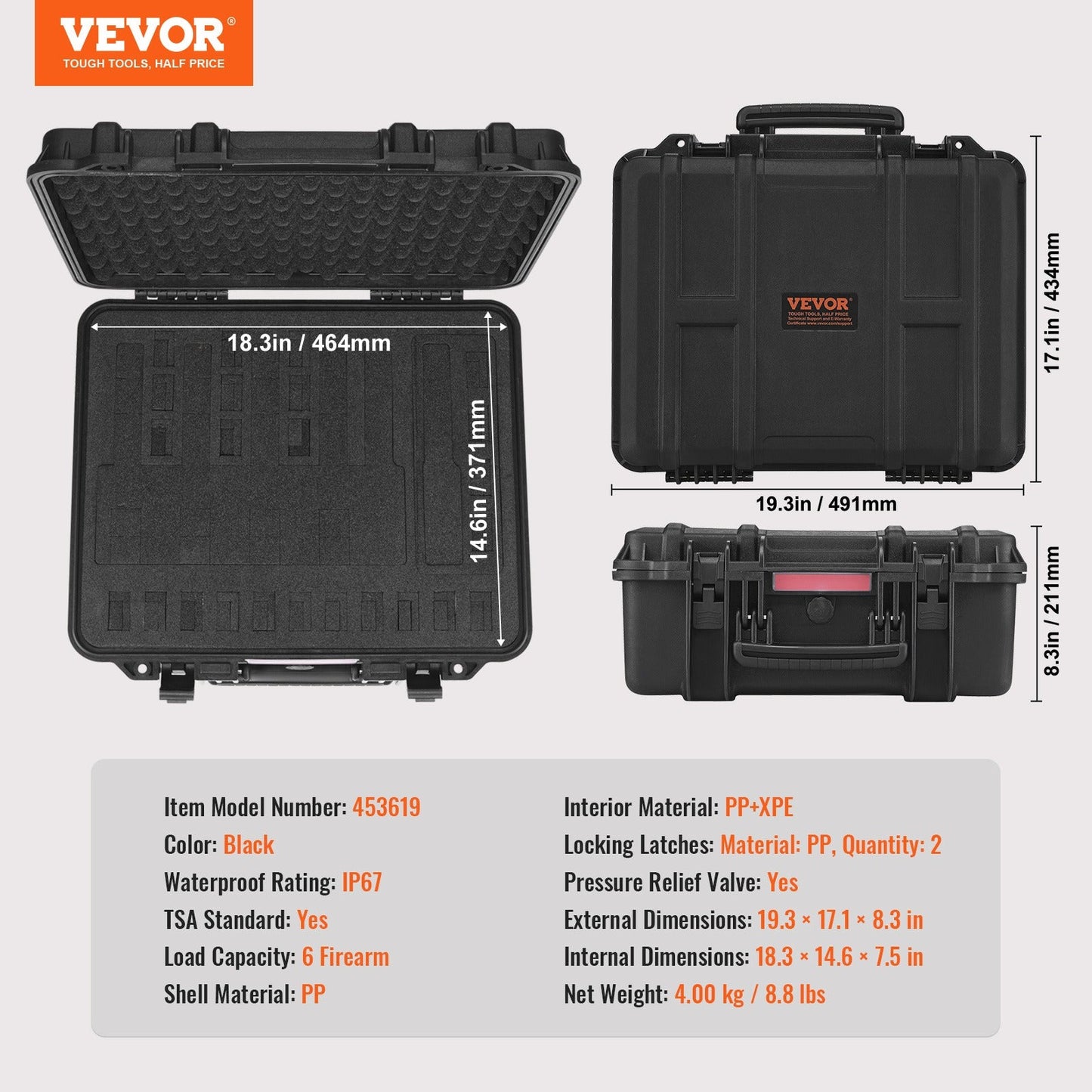 Hard Pistol Case IP67 Waterproof – TSA Approved Lockable Handgun Case with XPE Pre-Cut Foam Lining, Pressure Release Valve & Dual Padlock Holes for Safe Firearm Transport & Storage