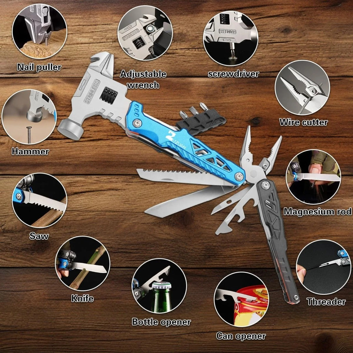18-in-1 Multitool Hammer with Pliers & Wire Cutters