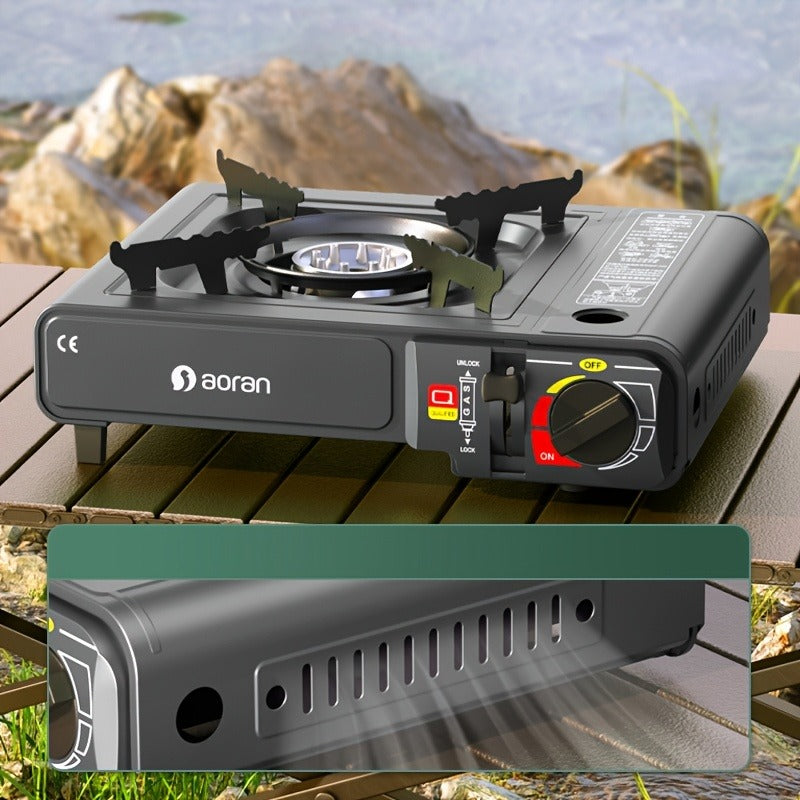 Portable Butane Stove – Cassette Camp Burner with Piezoelectric Ignition & Safety Lock for Camping Hiking BBQ Korean Cooking Outdoor