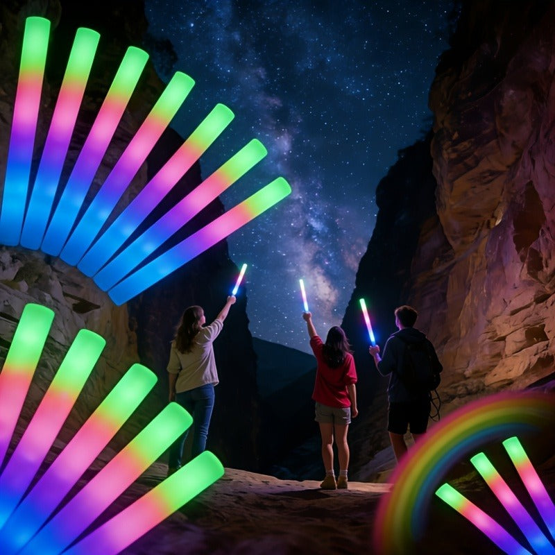 Foam Glow Sticks 100 Pack – Multicolor LED Flashing Light Sticks for Party Decoration, Christmas, Halloween, New Year, Weddings, Birthday, Concerts, Festivals, Nightclubs, Carnival & Outdoor Camping