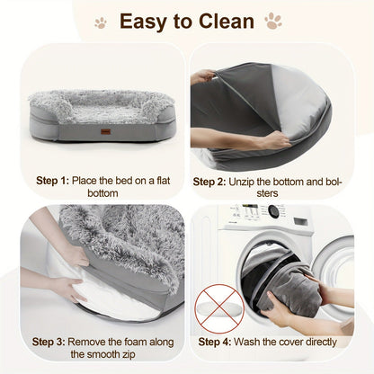 Orthopedic Dog Bed Egg Foam Ultra Soft Washable Cover for Large Medium Small Dogs Aging Pets Rectangle Semicircle Anti-Slip Joint Relief Pet Bed