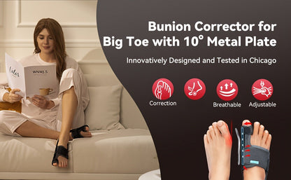 Toe Separator Bunion Corrector for Women Men – Adjustable Big Toe Splint with 2 Angle Bars & Double Non-Slip Straps, Day Night Hallux Valgus Relief Support Brace, 1 Pair