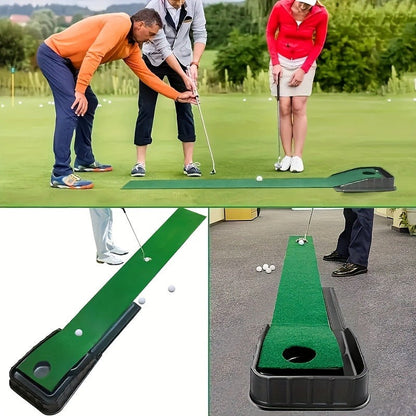Golf Putting Mat with Automatic Ball Return – 3/5/7 ft Indoor Outdoor Putting Green | Professional Practice Turf with Ball Collector & Putting Track | Golf Training Aid for Skill Improvement