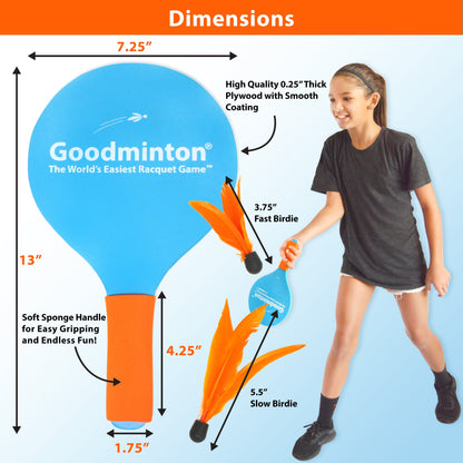 Goodminton Racquet Game Set | World's Easiest Indoor Outdoor Paddle Game for Kids, Adults & All Ages – 2 Racquets, 4 Birdies & Portable Mesh Bag – Fun for Parties, Tailgating & Family Play