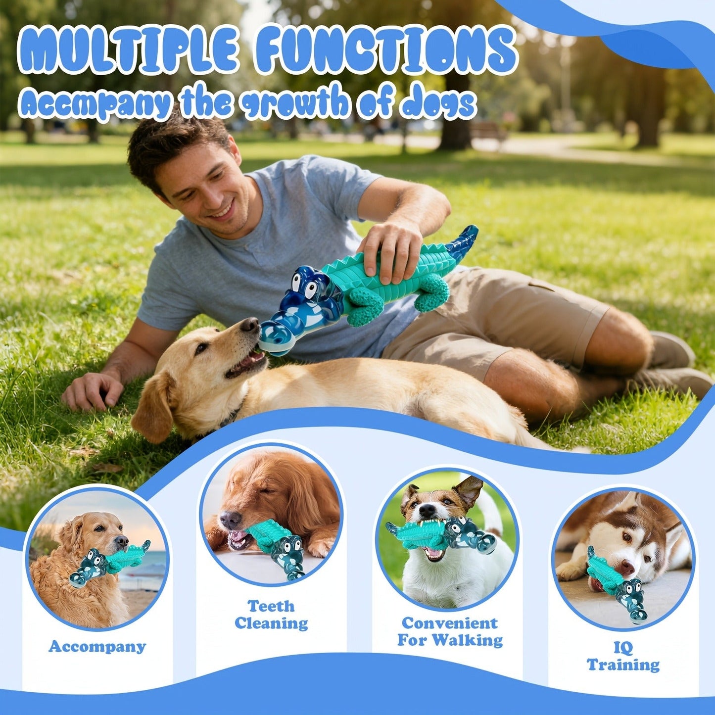 Indestructible Dog Chew Toy for Large & Medium Dogs - Tough Rubber Crocodile Chew Toy with Milk Flavor & Dental Ridges, Durable Dog Toys for Aggressive Chewers 20-100 lbs, Reduces Anxiety & Boredom