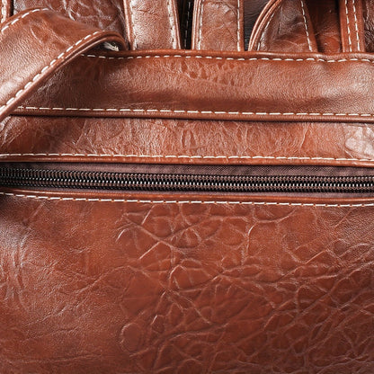 Vintage PU Leather Backpack Shoulder Satchel Multi-Carry Water Resistant Geometric Pattern Zipper Adjustable Strap for Men Women School Travel
