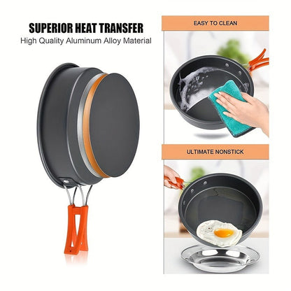 Camping Cookware Set for 2-3 People, Portable Aluminum Outdoor Cooking Kit with Pot, Frying Pan, Kettle & Cutlery, Lightweight Foldable Camp Kitchen Gear for Hiking, Backpacking & Travel
