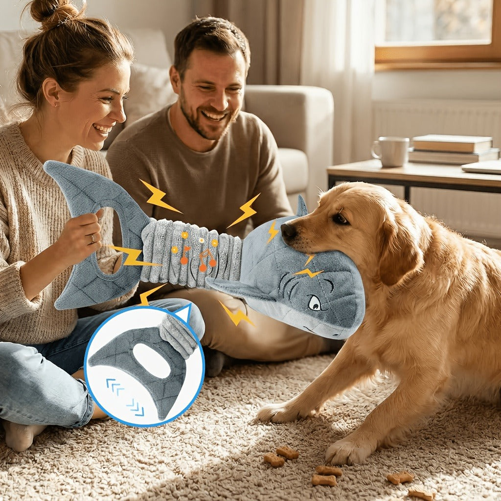 Squeaky Plush Dog Toys for Small Medium Large Dogs - Crinkle Stuffed Animal Chew Toy for Puppies, Shark & Platypus Design, Interactive Teething Toy for Aggressive Chewers, Fun Pet Gift